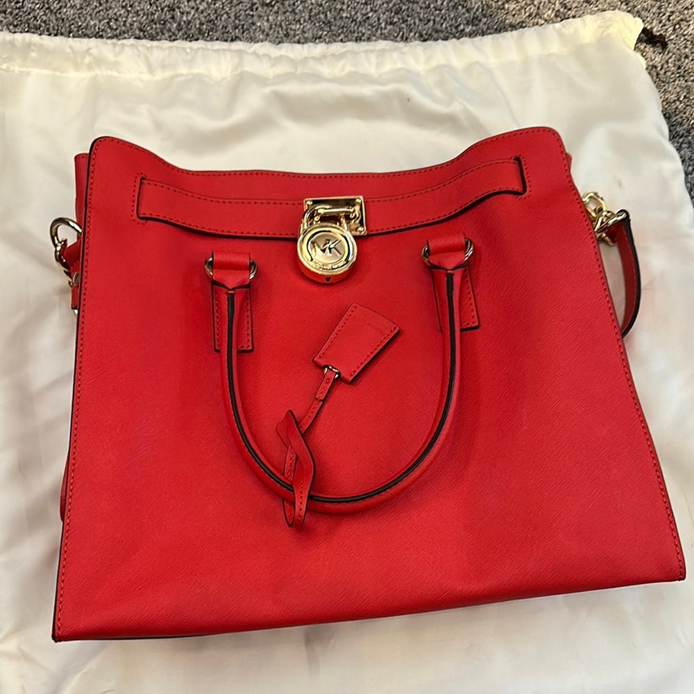 Michael Kors Red Leather Large Hamilton Tote Bag